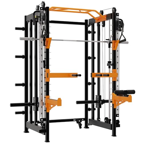 Fitvids Machine Power Rack Home Gym with Pulley System and Cable Crossover, Squat Rack and LAT Pulldown, Functional Trainer, Leg Extension and Curl for Full Body Strength Training