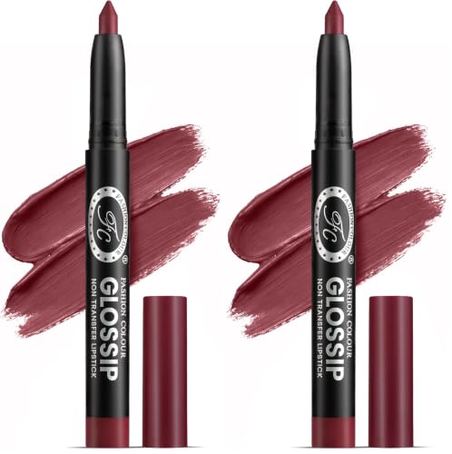 Image of Fashion Colour Glossip Non-Transfer Lipstick | Long-Lasting 12 Hours Stay | Retractable Lip Crayon | One Swipe Application | Available in 19 Vibrant Shades (Mellow Maroon) (Pack of 2)