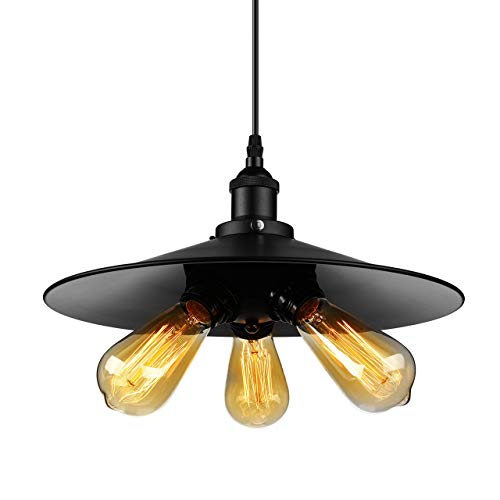 Lustre suspension industrielle vintage soucoupe noire 3 lampes salon café
