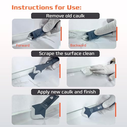 DCP Donseal 3 in 1 Caulking Tool Kit – Silicone Caulking Tool for Removal, Scraping & Finishing – Precise Caulk Remover & Applicator with 5 Tooling Pads – Stainless Steel Caulk Scraper for Smooth Seal - Image 6