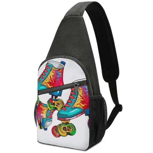 Mochila tipo sling Colorful Roller Skates blanca