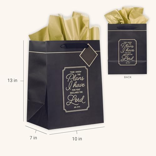 Image of Christian Art Gifts Large Gift Bag with Tissue, Know the Plans, Charcoal