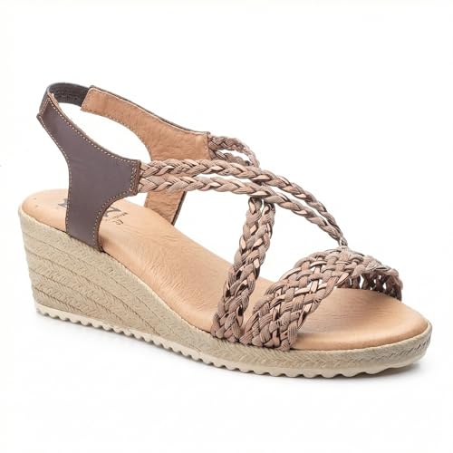 NOESLOMISMO BY DILEMA Sandales compensées femme en cuir, brides tressées confortables, semelle...