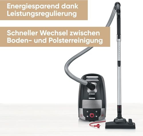 SEVERIN Testsieger Bodenstaubsauger mit Beutel, „Home & Car“, 24kPa, leistungsstark, Allergiefilter, Bodendüse, vielseitigem Zubehör, 4L, 850 W, schwarz, BC 7052