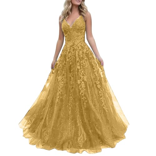 Robe de soirée élégante en dentelle à bretelles spaghetti et col en V pour bal