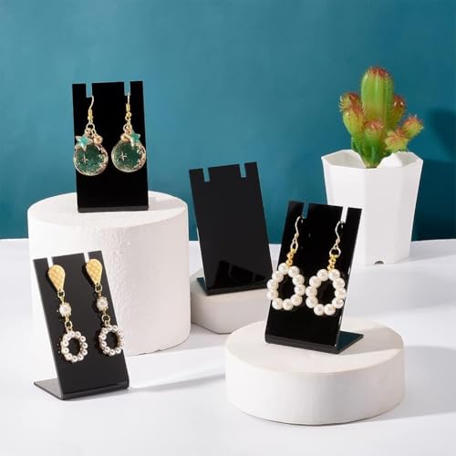 Image of Earrings Holder Acrylic Jewelry Display Rack Stud Earring Organizer for Woman Jewelry (10pcs L-Shape black pack of 10)