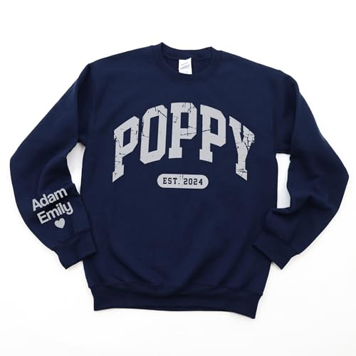 Custom Poppy Sweatshirt With Grandkids Names On Sleeve, Poppy Christmas Tshirt, Poppy Crewneck, For Poppy 6