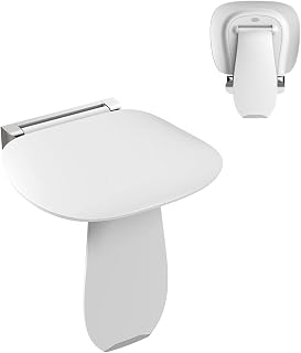 Asiento de Ducha Abatible de Pared con Pata Soporte - 200kg Capacidad Antideslizante, Silla Plegable para Personas Mayores, Blanco