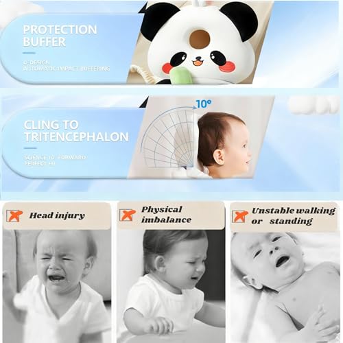 Image of Baby Head Protector Backpack, Toddler Baby Head Protection Backpack with Baby Knee Pads Alarm Function for Walking & Crawling, Soft, Breathable and Wearing Safety Baby Head Protector (White Bear)