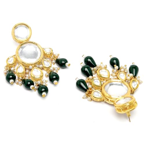 Image of Karatcart Yellow Crystal and Pearl Kundan Dangler Earrings for Women