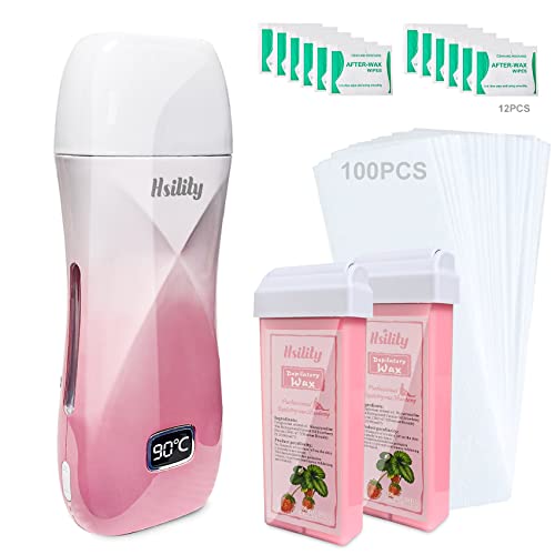 Hsility 脱毛蜡套装 天然蜂蜜蜡升级加热系统 滚珠蜡套件 用于脱毛器