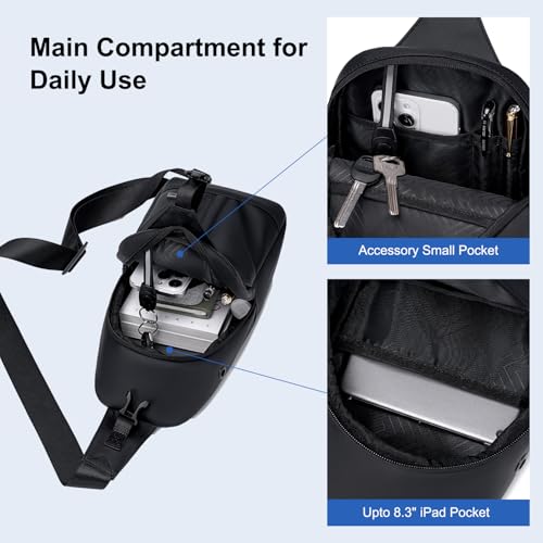 Image of GOLDEN WOLF Sling Bag for Men 5L Slim Chest Bag fits 8.3 inch iPad Mini Stylish Cross Bag with Slot Pocket & Key Holder Mobile Bag for Daypack One Shoulder Side Bag for Travel Casual Office, Black