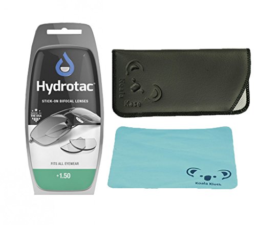 OPTX 20/20 Hydrotac Stick-On Bifocal Lenses | Magnifying Adhesive Reading Lens Sticker | USA Made | Sunglass Magnifier Add On | 1 Pair | Bundle with Koala Glasses Cloth and Case, (+1.50 Magnification)