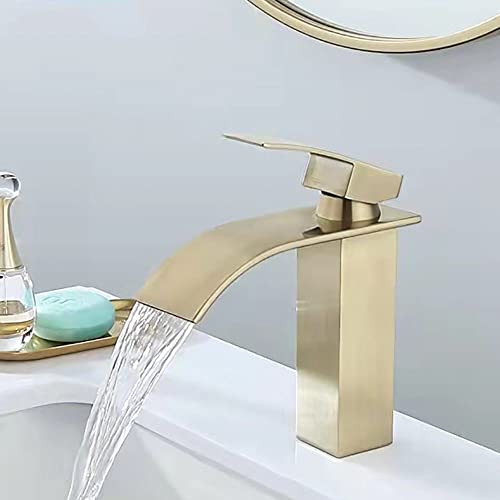 Robinet de lavabo anti-éclaboussures, mitigeur cascade or pour vanité
