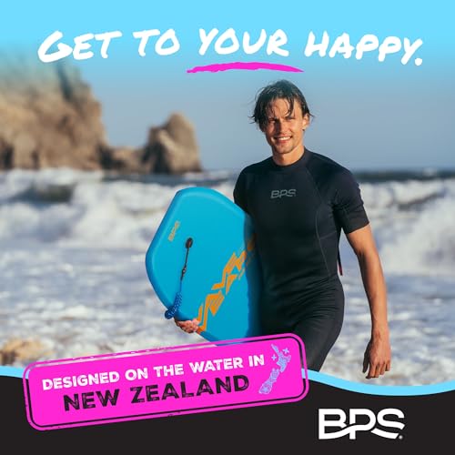 Own the Wave 33" Body Board for Kids and Adults - HDPE Slick Bottom & EPS Core - Lightweight Body-Board for Beach and Surfing - Comes with Coiled Arm Leash and Fin Leash (Blue & Orange)