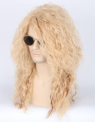 LeMarnia Unisex Adult Blonde70s 80s Heavy Metal Rock Mullet Wig Halloween Costume Wig, Blonde mix - Image 3