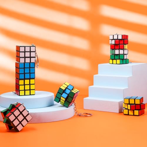 48 Stück Mini Zauberwürfel mit Schlüsselanhänger, 3x3 Puzzle Würfel Set (3 cm), Stressabbau Spielzeug, Kinder Geburtstagsgeschenke, Partygeschenke, Weihnachtsfüller für Jungen Mädchen