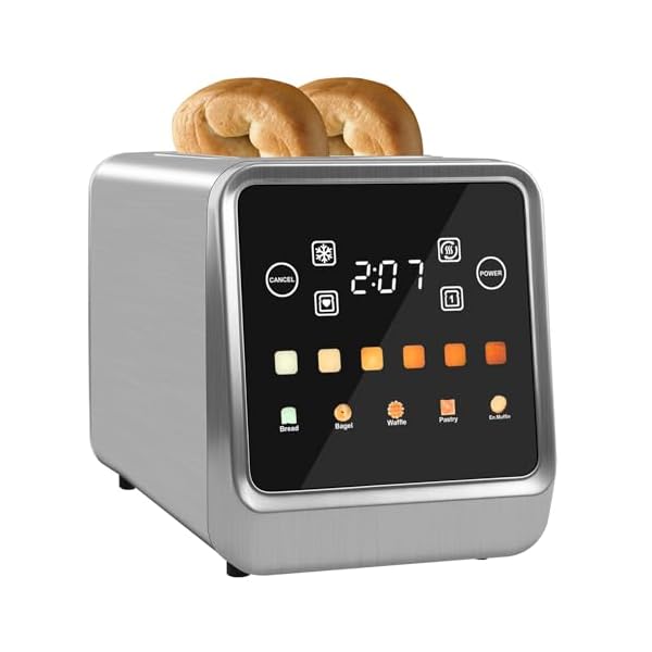 Touch screen toaster 2 slice bagel toaster with lcd display stainless steel smart digital toasters with single slot toastingmemory function  urban country home decor