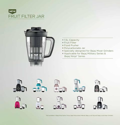 Image of Bajaj mixer grinder suitable smartncool juicer jar 1.5 liter, with fruit filter & food pusher.