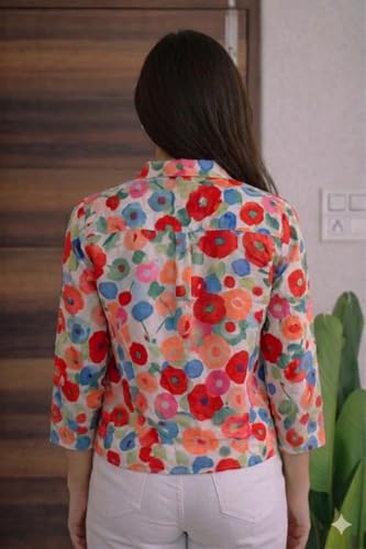 Image of Women's Korean Style 3 /4 Sleeve Oversized Button Down|| Workwear Top Shirt for Office & Casual Wear Women Shirt || Shirt for Woman || Top for Women (L-98-101)