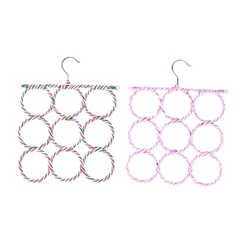 Cabilock 2 Pack Paper Rattan Scarf Hanger Holder 9 Ring Organizer Hanger for Scarves Ties Towels Easy to Install Space-Saving Design Random Color