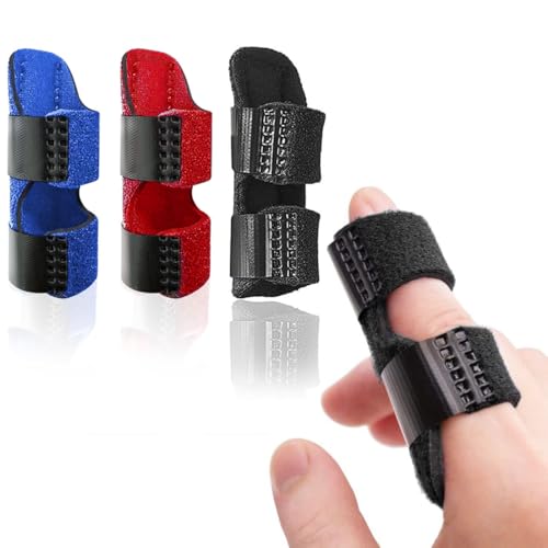BDEPSTR 3 Ajustables Protector Dedos Mano con Banda de Aluminio Incorporada, Ferula Pulgar, para Dedos Rotos, Tensos, Artritis, Tendinitis-Negro, Azul, Rojo