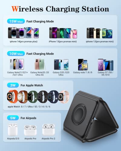 Wireless Charger 3 In 1, Magnetic Foldable Wireless Charging Station For Iphone 14/13/12/11 Pro Max/X/Xs Max/8/8 Plus, Airpods 3/2/Pro, Iwatch Series 7/6/5/Se/4/3/2 (Adapter Included) #TOP1