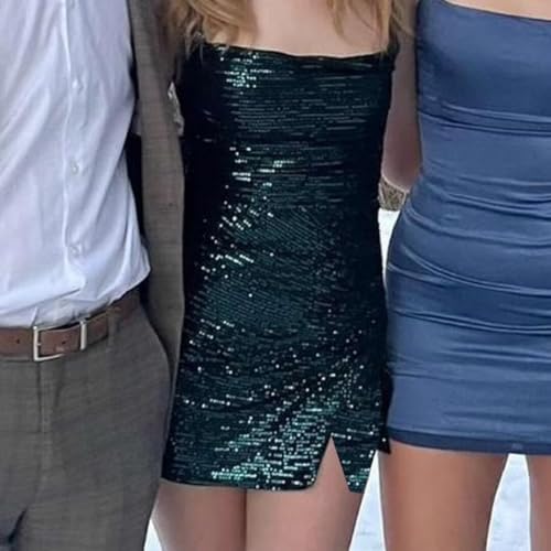 Short Sequin Homecoming Dresses for Teens Sparkly Prom Mini Dress Square Neck Tight Cocktail Party Gown with Slit4