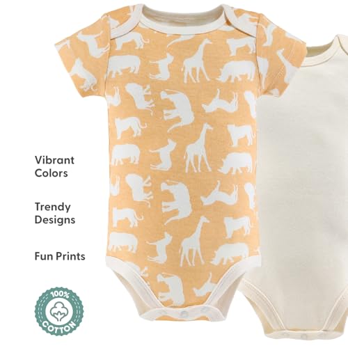 The Peanutshell Unisex Baby Short Sleeve Bodysuit 5 Pack - 100% Cotton Newborn Clothes Baby Boy Outfits - Safari Faces3