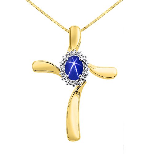 Rylos Necklaces For Women 14K Yellow Gold - Diamond & Blue Star Sapphire Cross Pendant Necklace- With 18" Chain 7X5Mm Color Stone Gemstone Jewelry For Women Gold Necklaces For Women #TOP19