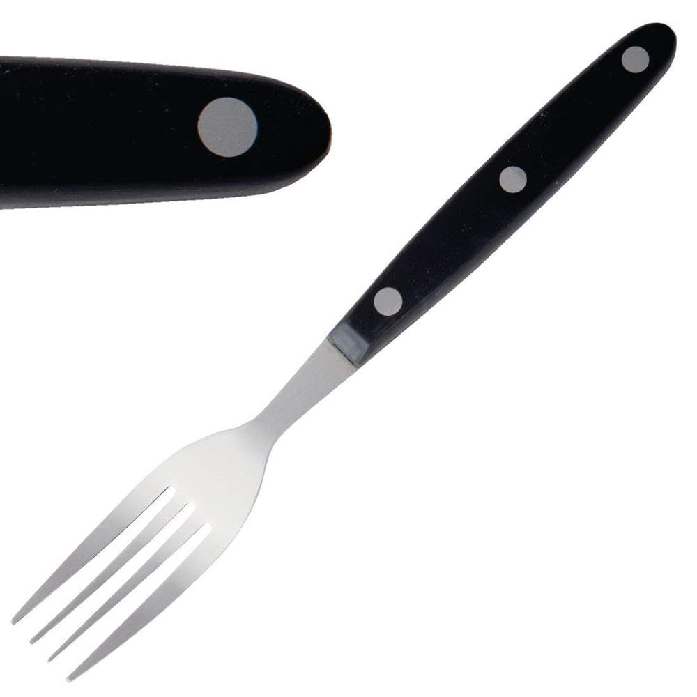 Olympia Fourchettes à viande manche noir (lot de 12), en acier inoxydable poli, taille : 200 (L) mm, passe au lave-vaisselle, C135