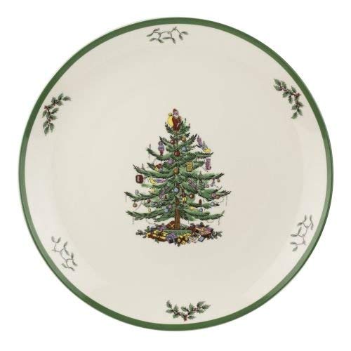 Spode Christmas Tree Round Platter | Serving Platter For Chicken, Ham, And Turkey | Circle Serving Dish | Measures 14-Inches | Dishwasher Safe | Green/White #TOP17