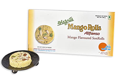 Bhagat's Heera Sweets Sonroll Mango Rolls Flavoured|Son Roll Box 500 Gram Son Roll With Almonds & Pistachio Garnished|Soft Flaky Sweets Mithai Box Mango Sonroll|Preservatives Free (Pack Of 2)