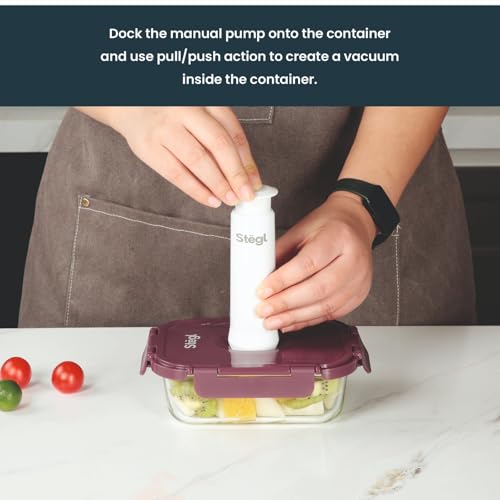 Image of Stegl Vacuum Container Set - Airtight Glass Containers with Vacuum Pump | Keeps Food Fresh 5x Longer | Microwave & Dishwasher Safe | 370 x 640