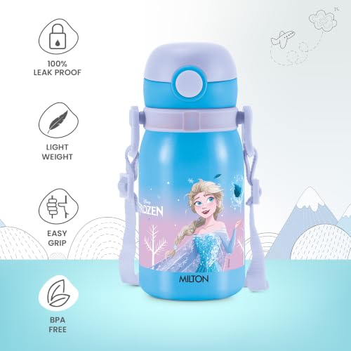 Image of MILTON Disney Torque 450 ISI Certified Stainless Steel Water Bottle, Leak Proof, Rust Proof, Single walled,1 Yr Warranty, Ideal Sipper Water Bottle for School Kids Bottle, 455 ml, Light Blue