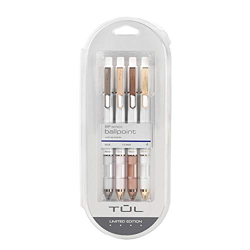 TUL Pearl Ballpoint Pens, Bullet Point, 1.0 mm, White Barrel, Blue Ink, Pack