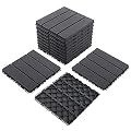 Domi Outdoor Living Patio Deck Tiles, 12 x 12 inches Composite Interlocking Decking Tile, Four Slat Plastic Outdoor Flooring, 9 Pieces One Pack, Dark Grey