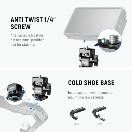 Image of NEEWER Cold Shoe Camera Monitor Mount with Anti Twist 1 /4 inch Screw Compatible with Atomos Ninja V, 5 inch & 7 inch Field Monitor, 360 Swivel 180 Tilt with Adjustable Damping, MA006