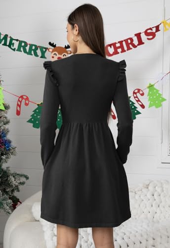 Jayscreate Women's Winter Sweater Baby Doll Dress Pockets Ruffle Shoulder 2025 Long Sleeve Business Casual Work Dress2