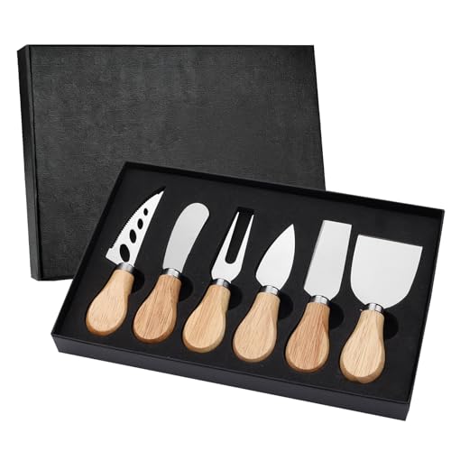 KOSLEOW 6 Teiliges Käsemesser Set mit Käsegabel und Schaber, Käsemesser aus Edelstahl mit Holzgriff Akazienholz, Moine Hobel, Werkzeuge, Käseschneider, Geschenk für Käseplatte