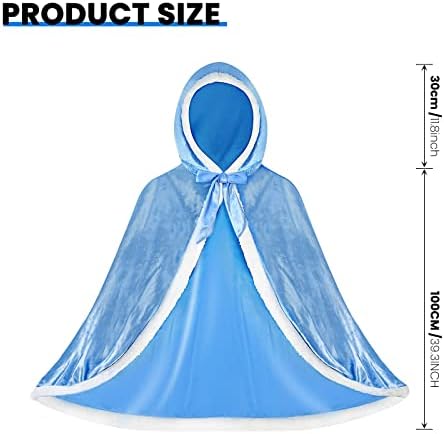 XEPST Princess Hooded Cape Blue Velvet Princess Cloak Princess Fancy Dress Accessories Princess Dress Up for Halloween Costume Christmas Masquerade Costume Carnival Birthday Party Cosplay Girls Gift