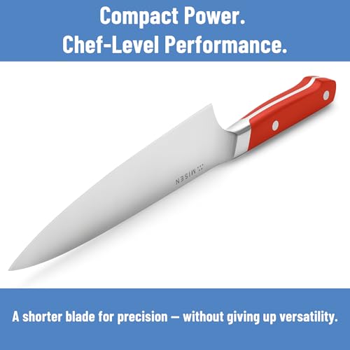 Image of Misen 6.8 inch Chef Knife - High Carbon Japanese AUS-10 Stainless Steel - Hybrid German & Japanese Blade - Precision Kitchen Knife for Professionals & Home Cooks - Ultimate Cutting Performance - Red
