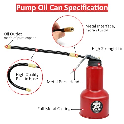 ZHONG AN 500ML Metal High Pressure Feed Oil Spray Gun Bottle Oil Can with Detachable Metal Straight & Flexible Spout