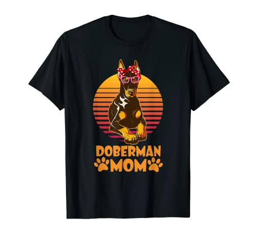 Bandana vintage puesta de sol Doberman mamá divertido amante de los perros Camiseta
