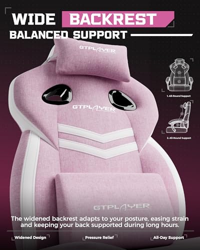 Image of GTPLAYER Gaming Chair with Footrest, Lumbar Support & Comfort Wide Seat | Big & Tall Computer Video Gamer Chair for Adults,Ergonomic High Back Office Desk Chair with Reclining, Pink