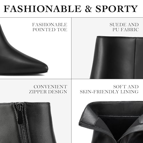 Rollda SUEDI Women's Pointed Toe Ankle Boots Chunky High Heel Ankle Booties Side Zipper Short Boots2