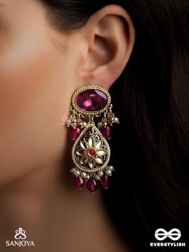 Image of SANJOYA by EVERSTYLISH Embroidered Earrings for Women | Pastel Stone & Beaded Dangler Earrings | Ethnic Jewelry for Weddings, Festivals & Special Occasions