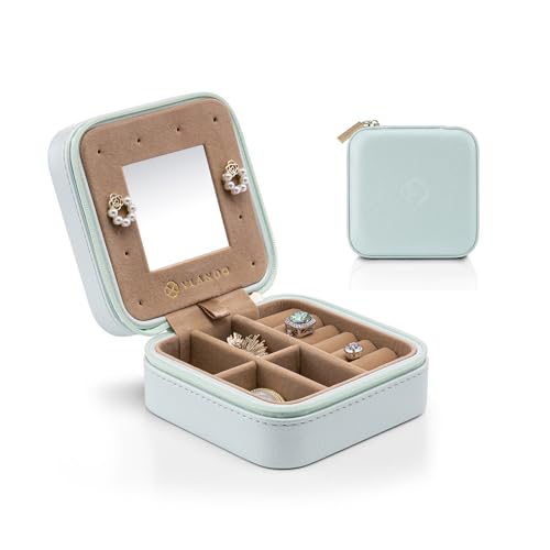Vlando Travel Jewelry Box Organizer - 6 Small Velvet Zipped Pouches Pockets for Jewelries Necklaces Rings Earrings Sorting Storage, Aqua Blue