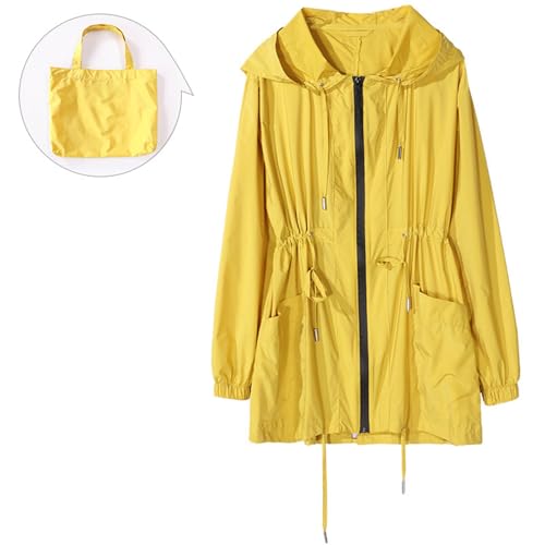 Chubasquero impermeable mujer corto y ligero con capucha ajustable 5