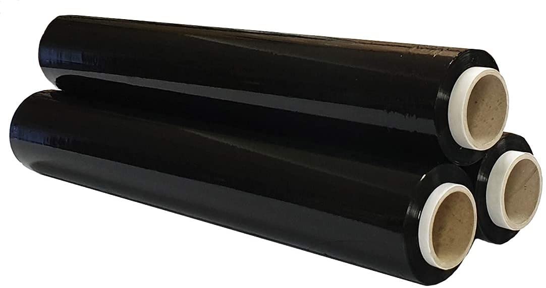 FitYo - Rouleau de Film Plastique Etirable & Noir - Résistant, pour Emballage et Palettes - Protège & Maintient vos Envois - 500 mm x 200 mètres, Epaisseur de 23 Microns - 3 Rouleaux